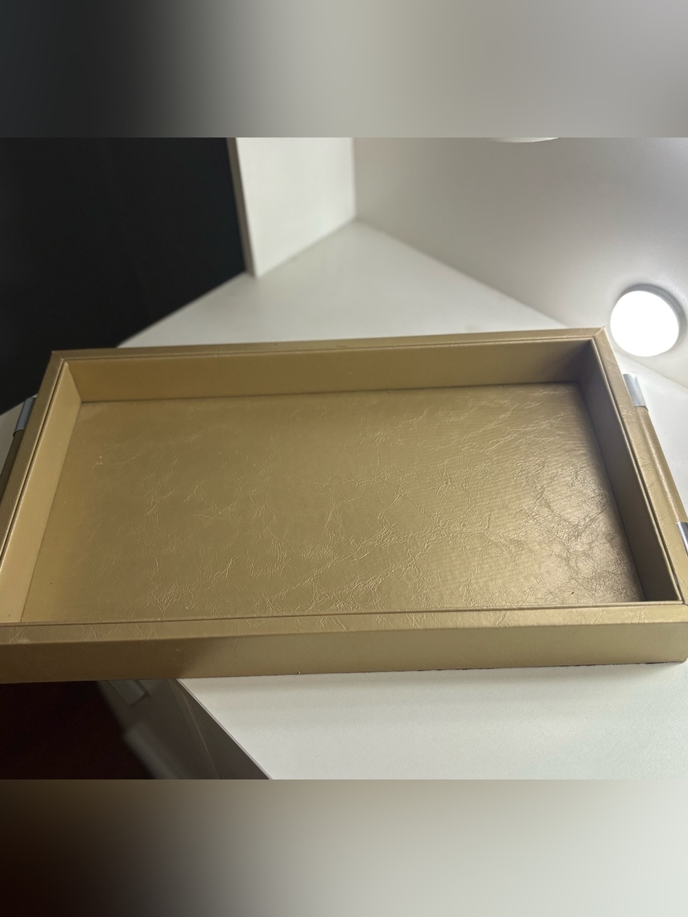 Gold Faux-Leather Bath Vanity Tray – Stylish Organizer